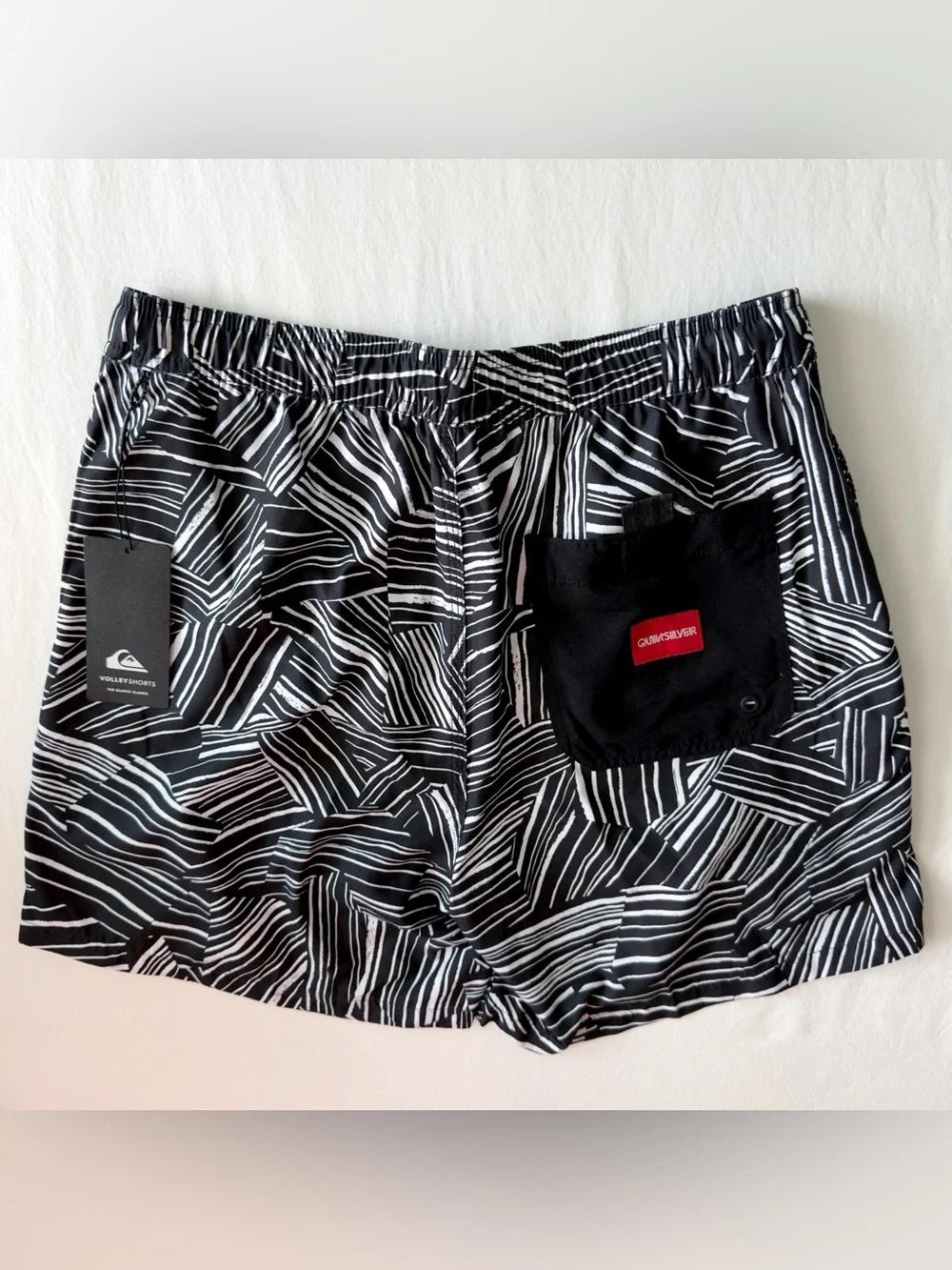 Quicksilver Volley Shorts Bamboo Swim Shorts Trunks Mens Medium Black White